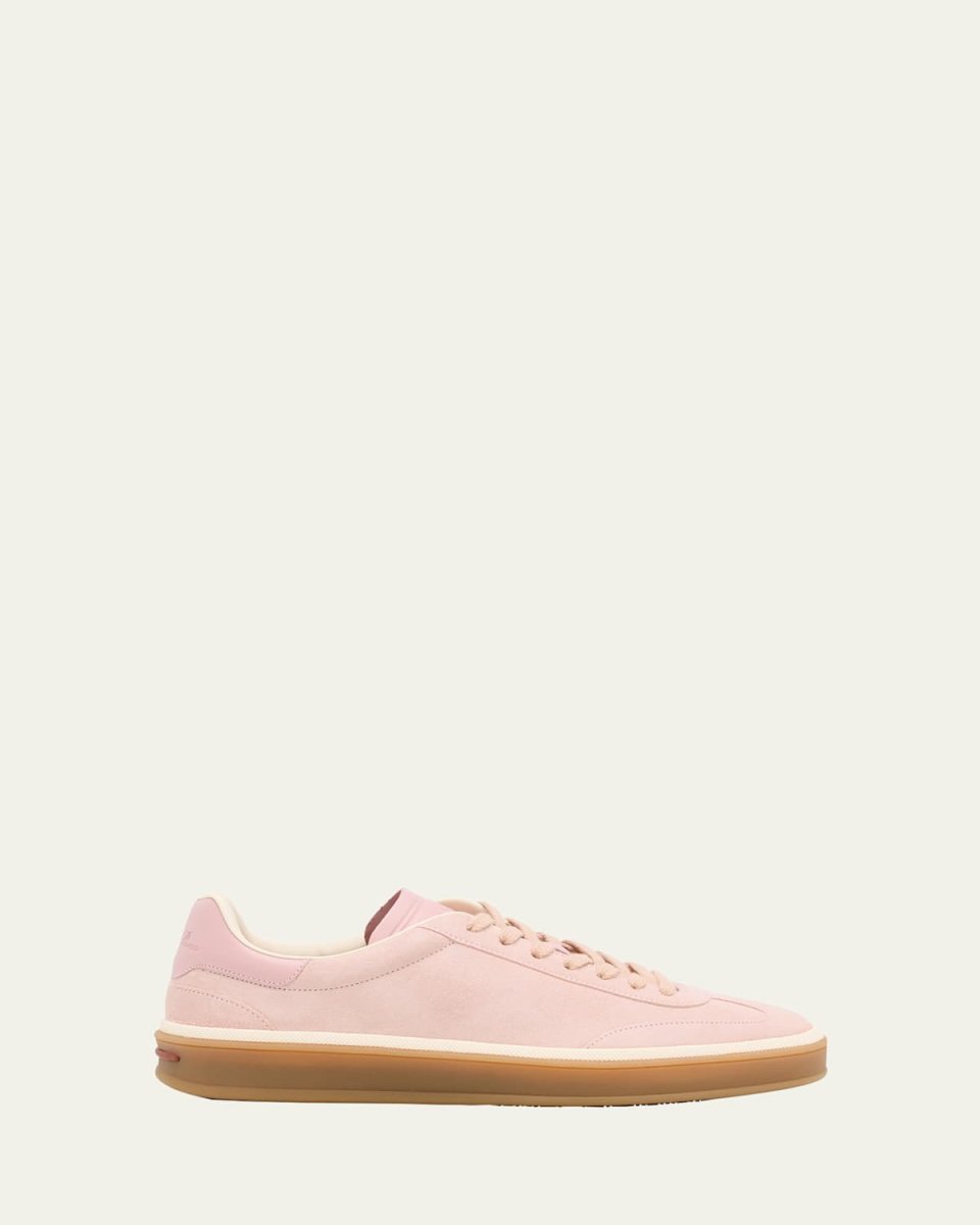 Mixed Leather Low-Top Tennis Sneakers